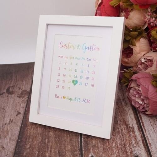 Personalized Wedding & Engagement Decor Frame Custom Bride&Groom Name Wooden Wedding Calendar Frame Photo Frame