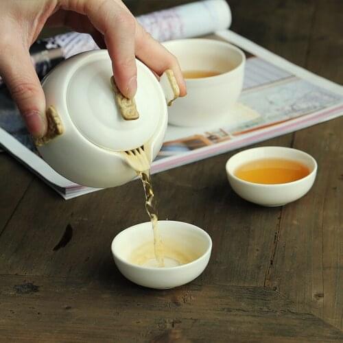 Simple Portable Teapot Set Kuai Ke Cup One Pot Two Cup Ceramic Portable Simple Teapot Ceramic Whiteware Kung Fu Travel Tea Set