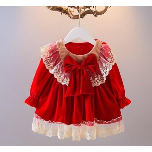 Kids Girl Christmas Lace Dress Fashion New Baby Uniform Winter Outfit Causal Cute Kid Clothing for 1-5 Years Birthday Party Wear