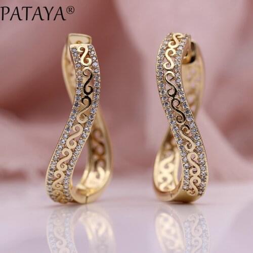 PATAYA New Unique Wave Big Circle Drop Earrings Women Fashion Jewelry 585 Rose Gold Micro Wax Inlay Natural Zircon Long Earrings