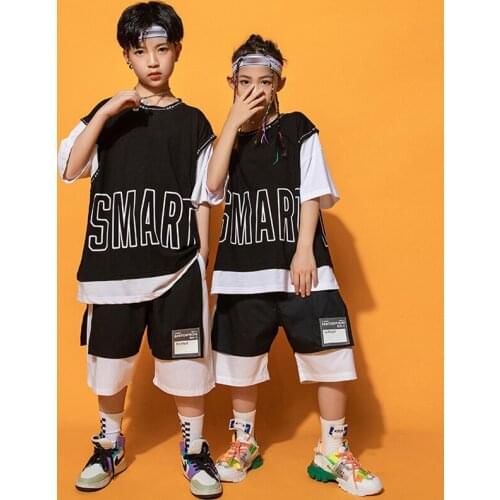 Modern Jazz Hip Hop Dance Clothes For Kids Short Sleeves Tops Shorts Boys Casual Sport Wear Girls Street Dance Costume BL6771
