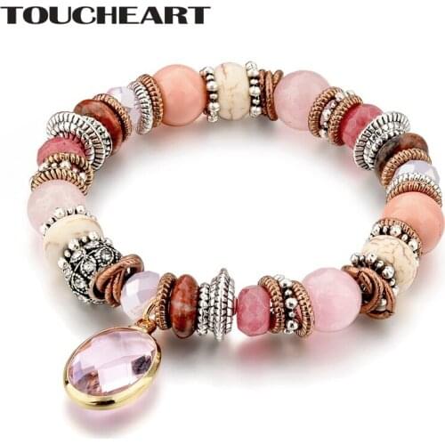 TOUCHEART Pink Stainless Steel Handmade Bracelet & Bangles Charms For Women Silver Jewelry Making Friendship Bracelets SBR180083
