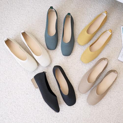2021 New Spring Summer Women Flat Shoes Breathable Knit Pumps Comfortable Girl Slip-on Casual Shoes Leisure Loafers Sandals