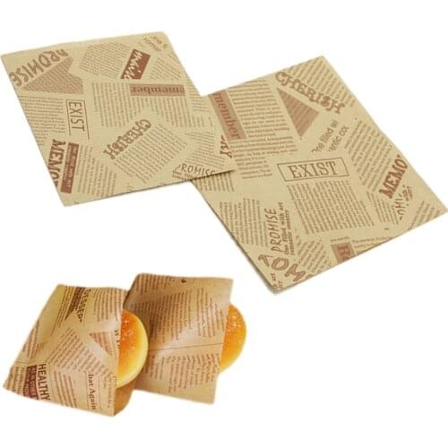 Vintage Figue Fast Food Packing Bag Food Grade Wax Coated Brown Paper Donut Bread Wraping Oil-Absorbing Sheet 100pc/Pack