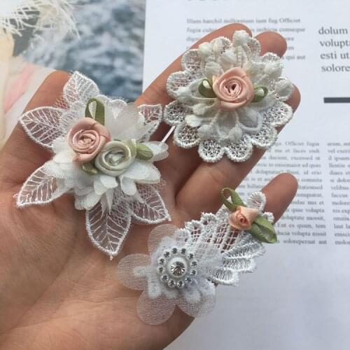 Embroidery 3D Flower Lace Fabric Embellishment Neckline Collar DIY Applique Patch Sewing On Craft Supplies