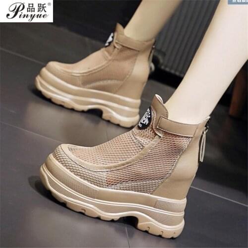Womens Summer Chunky Sneakers Breathable Mesh High Platform Ankle Shoes Ladies Thick Sole Hollow Out Casual Sandals Woman