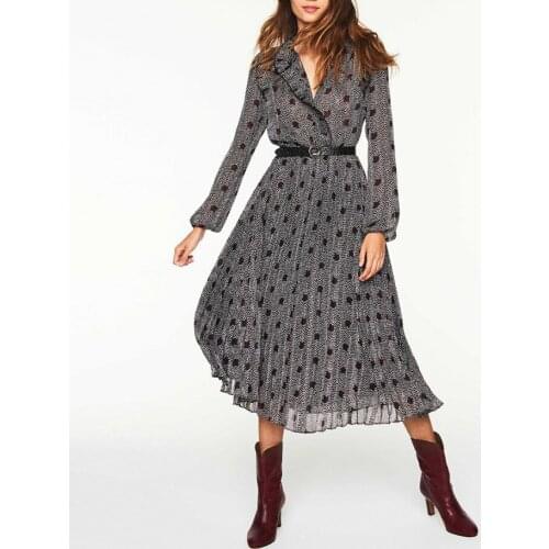 Women Dresses 2020 Spring and Summer New Printed Ruffle Collar Midi Dress