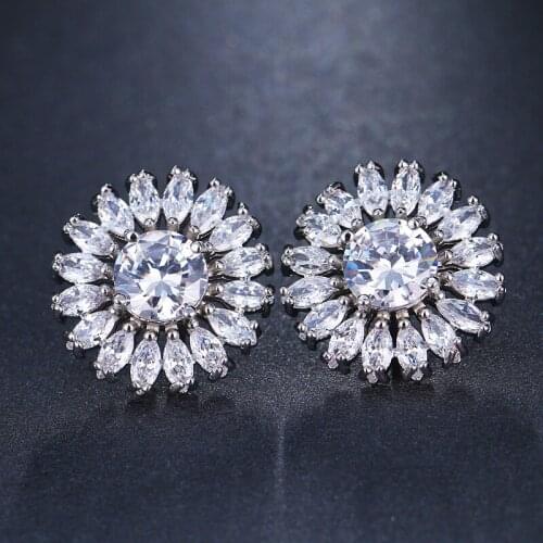 Emmaya Sunflower Shape Fashion Boho Alloy Three Color Stud Earings For Women Girls Cute Flower Crystal