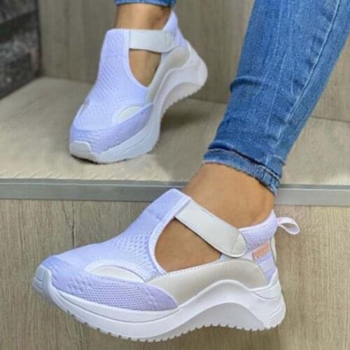 2021 Women Casual Shoes Thick Bottom Womens Flat Platform Thick Woman Shoes Mesh Hollow Casual Single Shoes Large Size