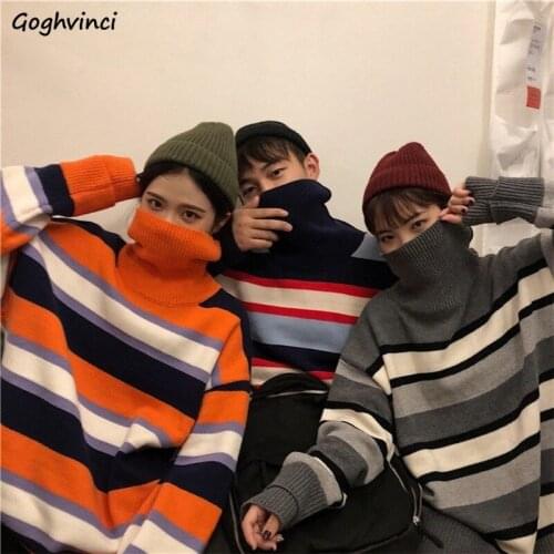 Turtleneck Sweater Women Striped Winter Autumn Harajuku Womens All-match Sweet Cute Fashion Warm Thicker Long Sleeve Streetwear