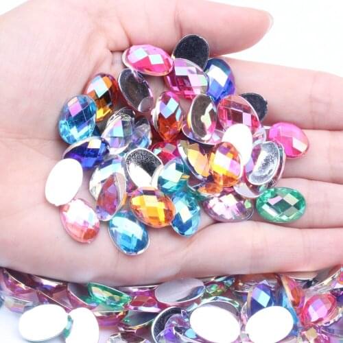 10x14mm 1000pcs Oval Shape Earth Facets Acrylic Rhinestones Flatback AB Colors Glue On Beads DIY Jewelry Nails Art Supplies