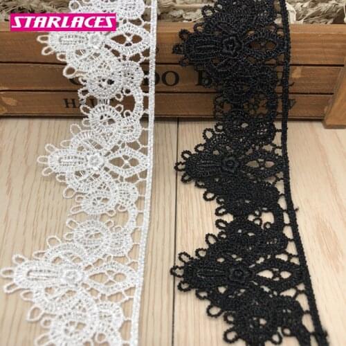 14yards width 4.8cm Black white polyester embroidery water-soluble bar code lace fabric ribbon Clothing dress DIY accessories