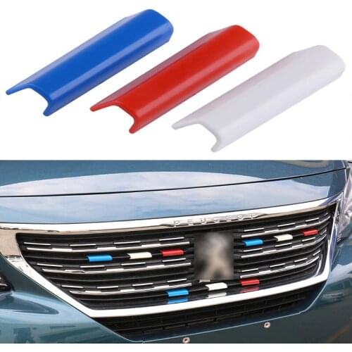 3Pcs Plastic Car Front Grille Grill Cover Trim France Flag Color Fit for Peugeot 301 4008 308 408