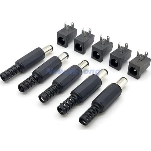 5pcs DC-005 5.5x2.1/2.5mm 12V 3A Plastic Male Plugs + Female Socket Panel Mount Jack DC Power Connector Electrical Supplies