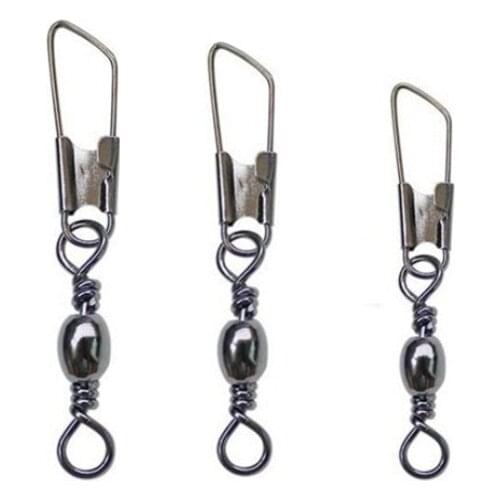 50PCS/Lot Stainless Steel Fishing Hook Snap Fishing Line Connector Pin Fishing Lure Bearing Rolling Swivel Fishing Accessories
