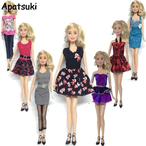 7pcs/lot Fashion 1/6 Doll Clothes For Barbie Princess Doll Fashion Casual Wear Party Dress For BJD Dolls Accessories Kids Toy