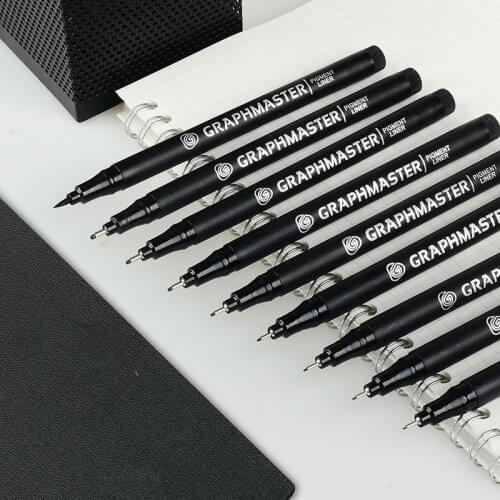 9 Different Tip Pigment Liner Pens Graphmaster Water Resistance Fine Point Art Brush Marker Drawing Design Sketch School F6204
