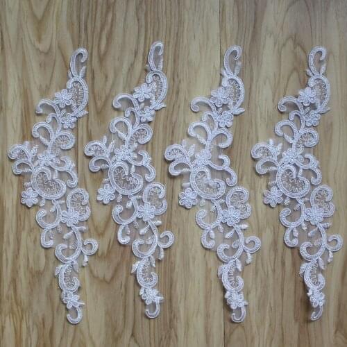 50pcs 29*8cm White Nylon Mesh Embroidery Appliques for Girl Women Dress Clothing Decorative Accessories DIY Clothes Decorations