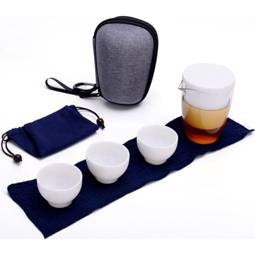 White ceramic teapot kettle gaiwan tea cup chinese teaware portable travel tea sets with travel bag Free shipping
