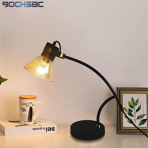 BOCHSBC Table Lamps LED E12 Desk Light Black Metal Bedroom Bedside Table Lamp 16 " Tall Wide Lights Gold Glass Lights