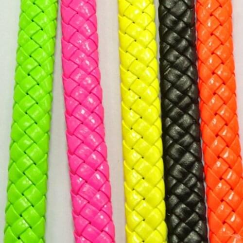 5 Strand of 1 Meter Flat Braided Bolo Synthetic Leather Cord 10X4mm Neon Yellow, Green