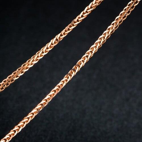 Pure 18K Rose Gold Necklace Chain AU750 Gold Wheat Chain Necklace