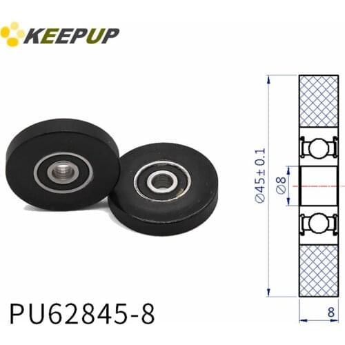 Diameter 45mm, PU polyurethane bearing ,Rubber coated soft pulley/Roller ,width 8mm