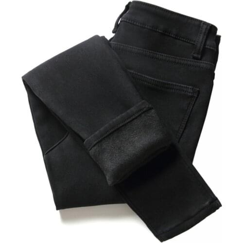 Denim Trousers with Fleece Skinny Denim Velvet Pant Jeans Plus Size Women Winter Warm Lift Buttocks Pencil Jeans Pants Mom Black
