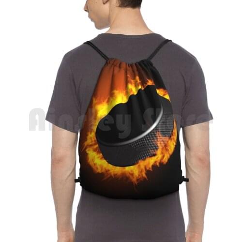Burning Hockey Puck Backpack Drawstring Bags Gym Bag Waterproof Hockey Hockey Player Hockey Hockey Hall Ice Hockey Field