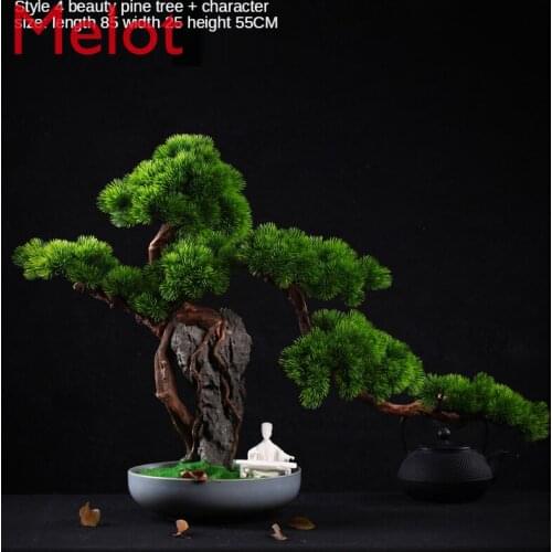 New Chinese Style Artificial Greeting Pine Fake Trees Living Room Hotel Close Home Ornament Beauty Pine Potted Bonsai