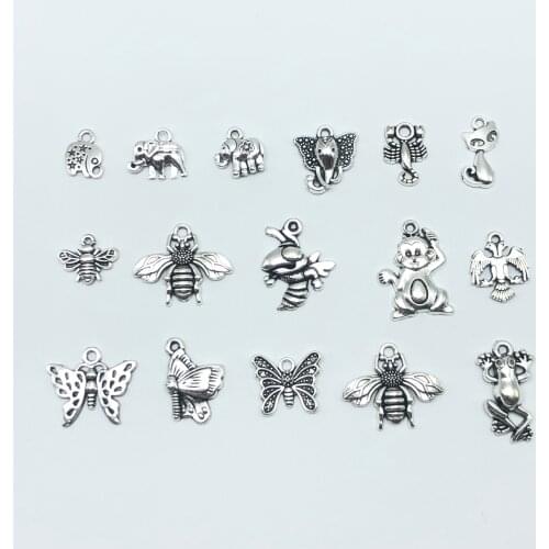 Mixed 30pcs Tibetan silver Russian two-headed eagle bees elephant butterfly frog monkey scorpion cat dragonfly Charm pendant