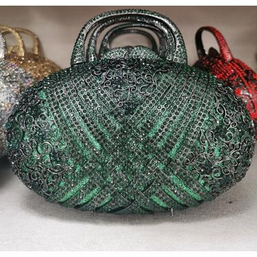Green Diamond Crystal Clutch Bag 100% Handmade Female Rhinestone Women’s Shoulder Handbags High-End Women Wedding Prom Purses