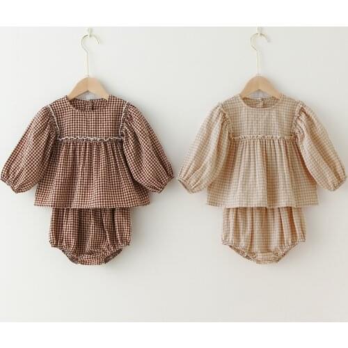 2Pcs Baby Girl Clothes Set Summer Spring Plaid Cotton Toddler Girl Clothes Bebe Girl Outfits Infant Newborn Clothes For 0-3Y