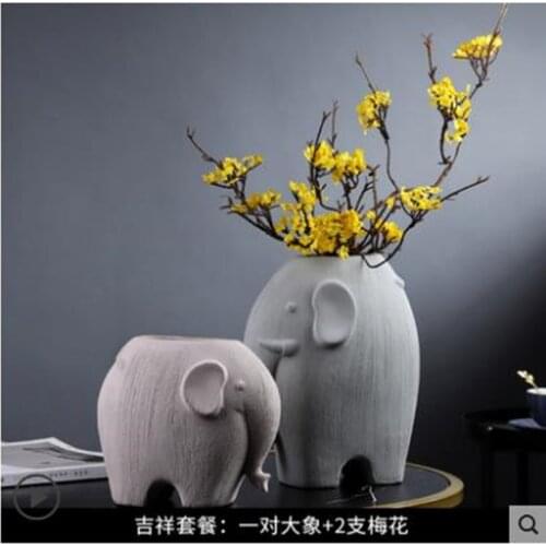 European-style creative elephant ceramic vase, home office desktop decoration crafts, desktop decoration gifts