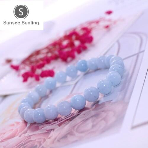 2021 Summer 8MM Bead Stone Sea Blue Aquamarin Buddha Bracelets Natural Stone Round Beads Elasticity Rope Men Women Yoga Bracelet