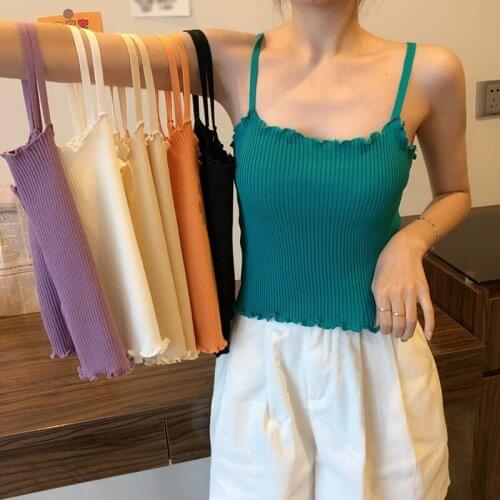 Summer Girls Knitted Sleeveless Tank Top Camisole Womens Short Small Sling Camis Lake Cyan One Size