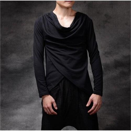 M-4xl Hotautumn New Mens Korean Slim Hem Long-sleeved T-shirt Hairstylist Nightclub Tide Clothing Singer Costumes