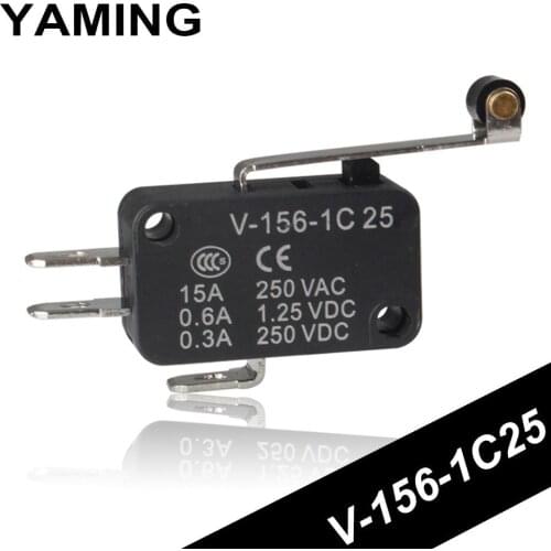 Micro Limit Switch Travel Mini Stroke Switches V-156-1C25 Long Hinge Roller Black Electrical interruptor (10PCS)