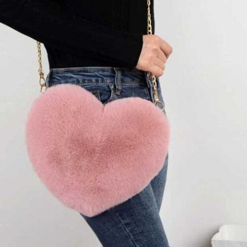 Cute Cartoon Loving Heart Toy for Women Gifts Soft Cossbody Bags Purse Fashion Girls Plush Chain Phone Messenger Shoulder Bag