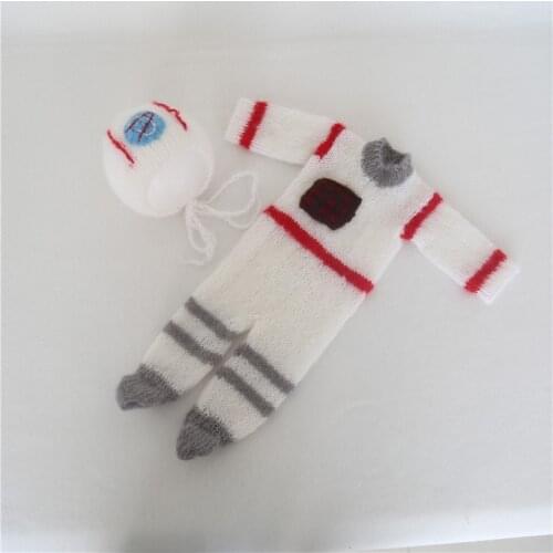 Mohair Newborn Footie Baby Astronaut Clothes Knitted Newborn Boy Hat Footed Romper Cute Baby Pajamas Photography Props