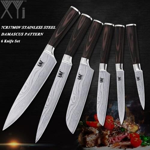 XYj Ultra-thin Blade Kitchen Knives Set 3.5~8 Inch Paring Utility Santoku Chef Slicing 6 Piece Set Stainless Steel Kitchen Knife