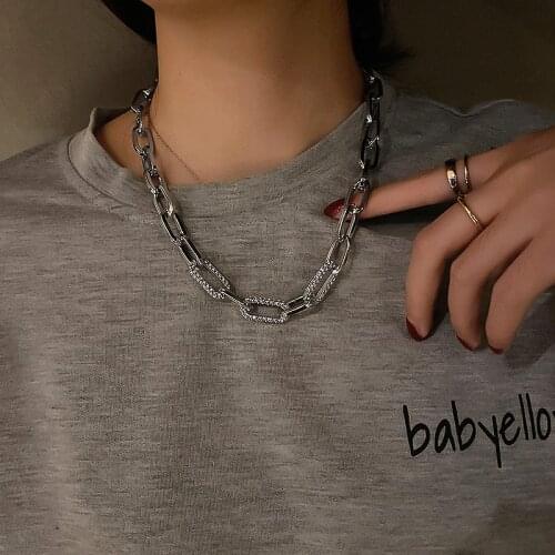 New Punk Gold Sliver Color Chains Necklace Vintage Metal Luxury Rhinestones Necklaces for Women Men Hip Hop Jewelry Gift