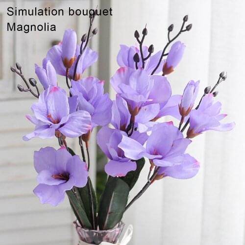 Newly Simulation Bouquet Magnolia Flower Silk Cloth Flower with Stems & Leaves Fake Greenery Decor for Home Office Party 43cm