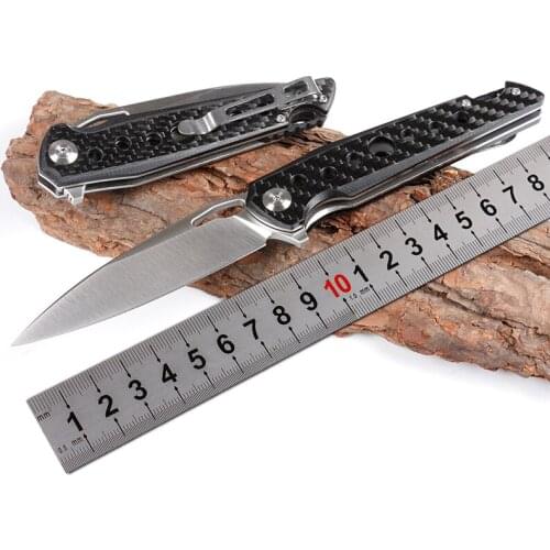 New Ball Bearing Flipper Folding Knife D2 Satin Blade Carbon Fiber + Steel Sheet Handle Outdoor EDC Pocket Knives H1109
