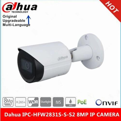 Original dahua IPC-HFW2831S-S-S2 8MP IP Camera POE IP67 IR30M P2P Bullet Starlight Camera