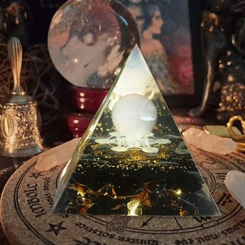 Handmade Orgonite Pyramid 6cm symbolizes the lucky citrine pyramid energy converter to gather wealth and prosperity resin decor
