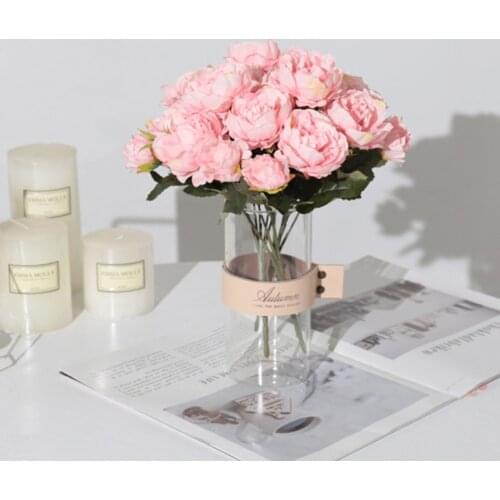 Shabby chic Bouquet European Pretty Bride Wedding Small Peony Silk Flowers Cheap Mini Fake Flowers for Home Decoration Indoor