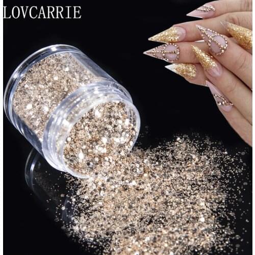 NEW 10g Champagne Gold Glitter Nail Powder Sequins Holographic Shiny Mix Dip Powder Flakes Nail Art Pigment Paillettes for Nails
