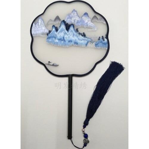 Luxury Gift Hand Fans Chinese Suzhou Double- side Mulberry Silk Embroidery Craft Fan Decorative Women Ebony Handle Fan