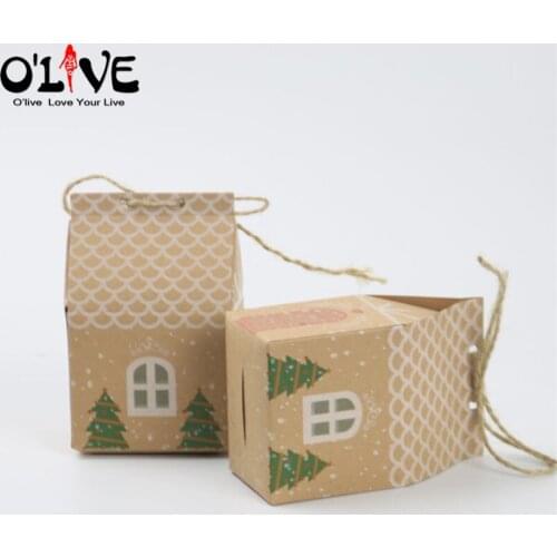 50 Pcs Kraft Christmas Gift Box House Shape Wedding Candy Box Party Favors Dragee Bonbonniere Cardboard Sugar Packaging Birthday